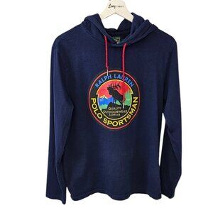 Ralph Lauren Polo Country, Blue Hooded Sportsman Pullover Long Sleeve Size S